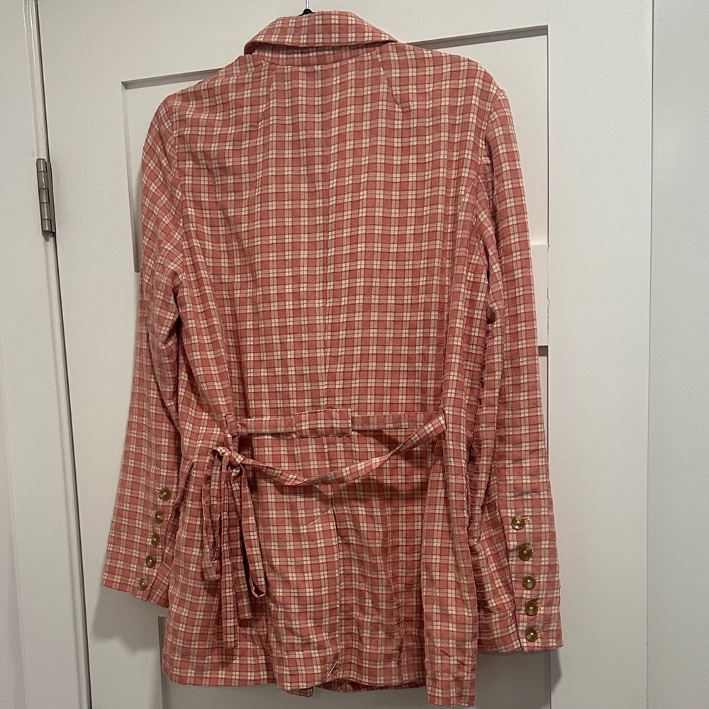 Free People Plaid Blazer in Pink and Cream - Picture 4 of 4